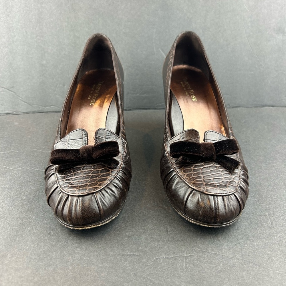 Taryn Rose Dolores in Chocolate Brown - Bows - Suede - Crocodile - Size 37 1/2